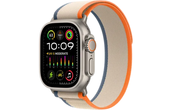 Apple Watch Series Ultra 2 49mm Natural Titanium Case with Orange/Beige Trail Loop M/L